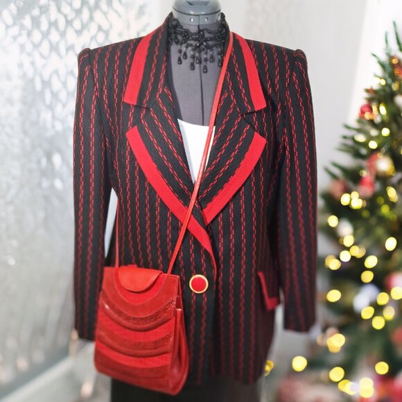 2 items VINTAGE Black and Red Blazer Jacket Size 14 & Red Crossbody Italian Bag - Picture 1 of 11